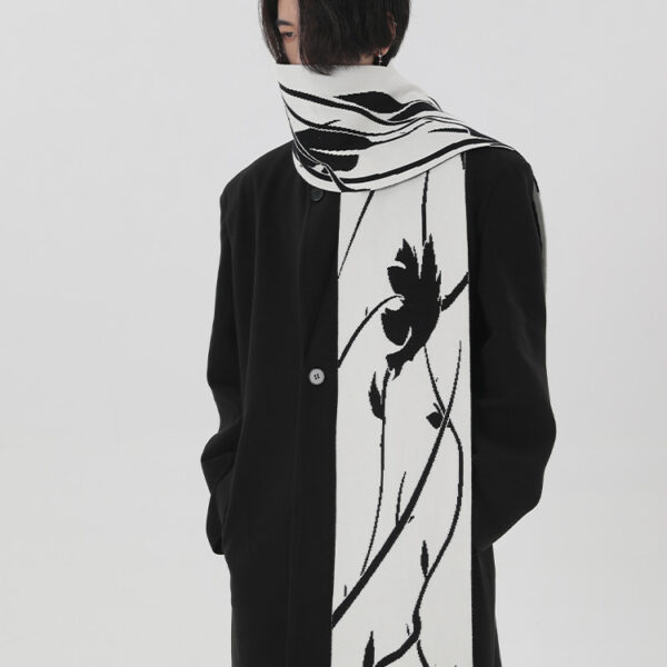 Original Hand-painted Black And White Thorn Rose Winter Neck Warmer Dehaired Angora Couple Scarf - Image 5