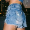 Frayed Lace-up Decorative Low Waist Rhinestone Jeans - Image 4