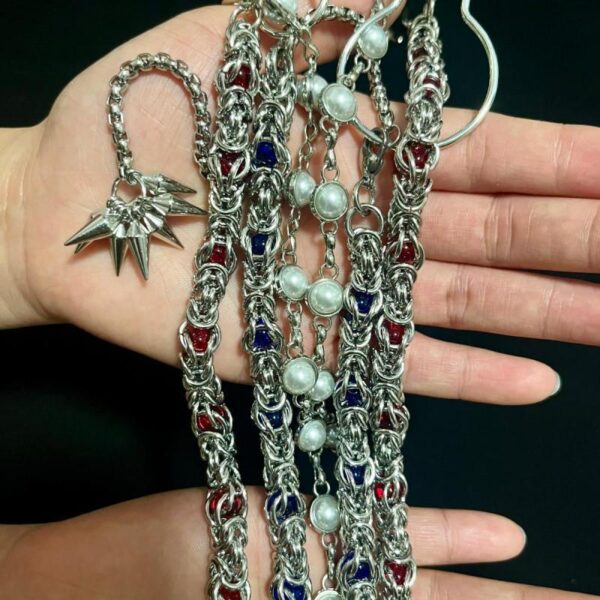 Three-layer Luxury Clip Beads Denim Pants Chain Heavy Industry Punk - Image 4