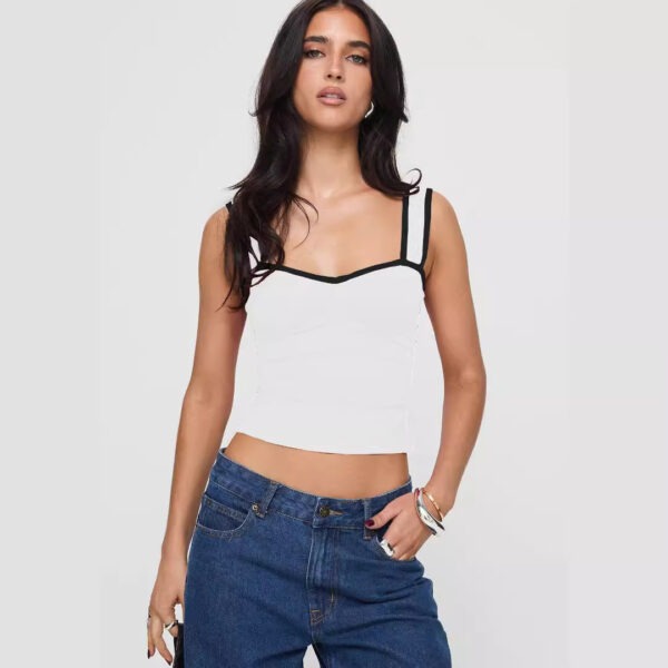 Contrast Color Sling Pleated Hot Girl Small Tank Top - Image 2