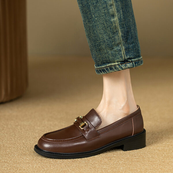Retro Easy Matching Round Head Genuine Leather British Style Shoes - Image 5