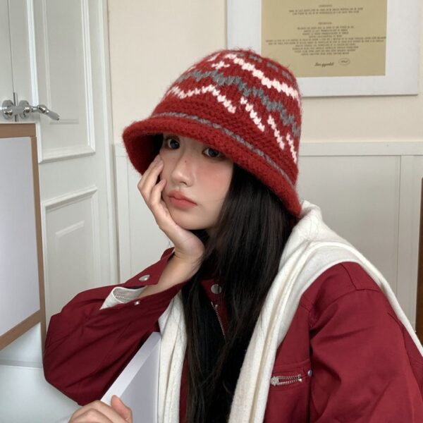 Knitted Pattern Hand-woven Woolen Cap - Image 5