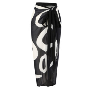 Black And White Printing Color Contrast Shoulder Belt Jumpsuit Sunscreen Gauze Skirt