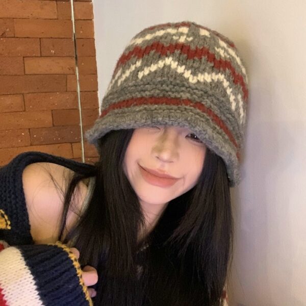 Knitted Pattern Hand-woven Woolen Cap - Image 6