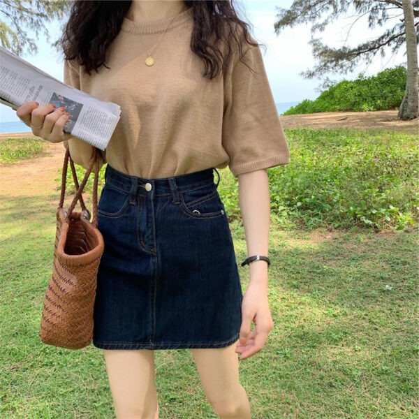 Small Denim Skirt Women's Summer Dark Blue - Image 6