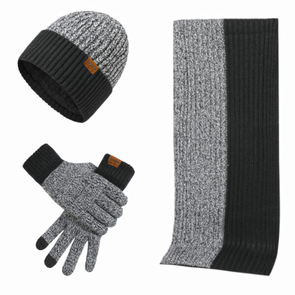 Warm Hat Scarf Gloves Knitted Plus Fluff Winter Men - Image 3