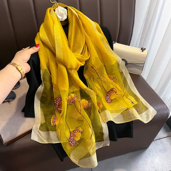 Chinese Style Pearl Flower Scarf Women's Embroidered Silk Scarf Warm Shawl - Image 5