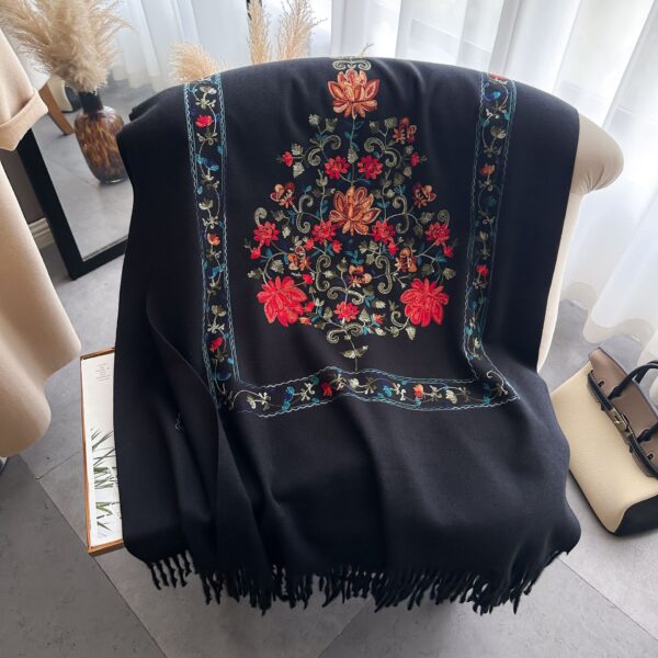 Red Gold Silk Embroidered Scarf For Women Winter All-matching Wool Extra Thick - Image 10