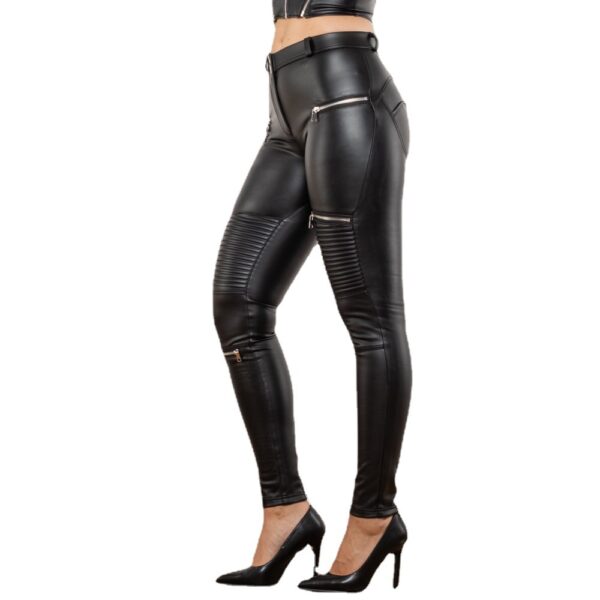 Peach Pants Female Matt Black Smocking Leather Pants - Image 3
