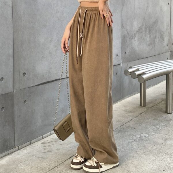 Corduroy Double Drawstring Wide Leg Pants High Waist Casual Straight Pants - Image 4