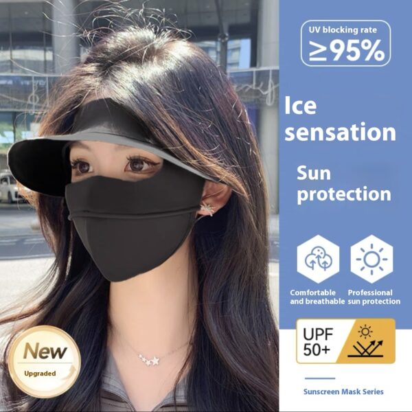 Summer Sun Mask Full Face With Hat Integrated Ice Silk Mask - Image 9