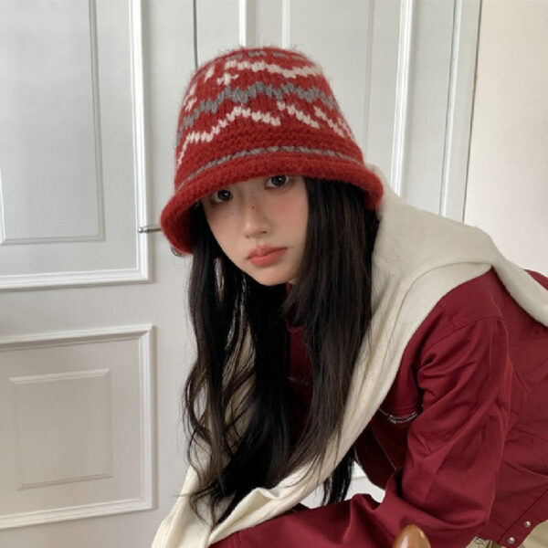 Knitted Pattern Hand-woven Woolen Cap - Image 4