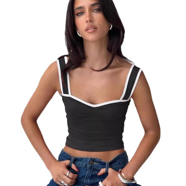 Contrast Color Sling Pleated Hot Girl Small Tank Top - Image 8