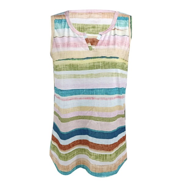 Ladies' V-neck Tie Dye Sleeveless Rainbow Colored Striped Print Proud Moon Tank Top Vest - Image 2