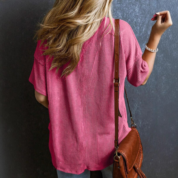 Fashionable Two-tone Pullover Short Sleeve V-neck Top For Women - Image 8