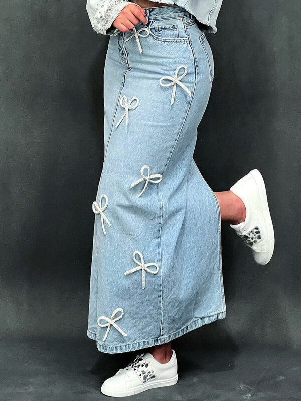 Bow Washed Denim Skirt - Image 3