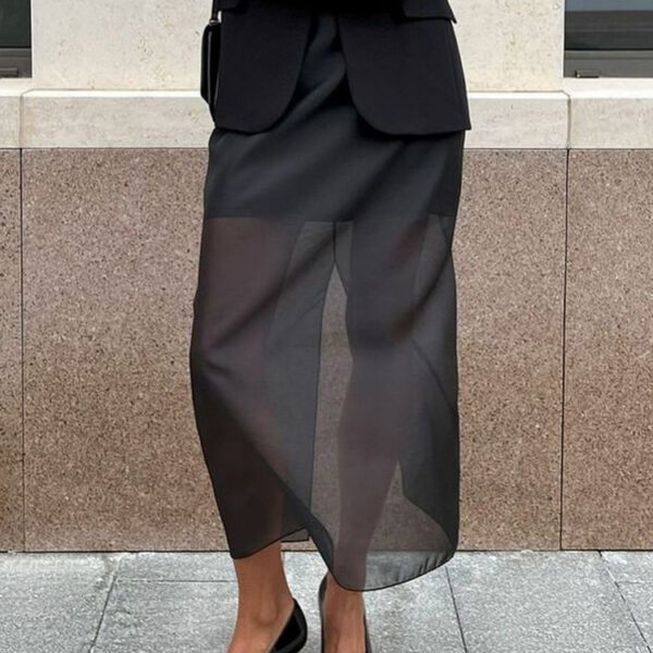 Black Mesh See-through High Waist Slit Sheath Skirt