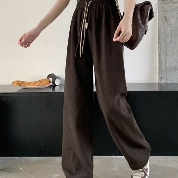 Corduroy Double Drawstring Wide Leg Pants High Waist Casual Straight Pants - Image 7