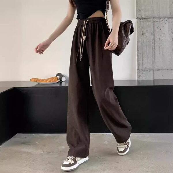 Corduroy Double Drawstring Wide Leg Pants High Waist Casual Straight Pants - Image 2