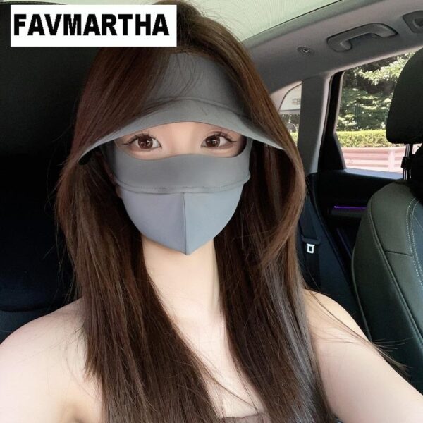 Summer Sun Mask Full Face With Hat Integrated Ice Silk Mask - Image 7