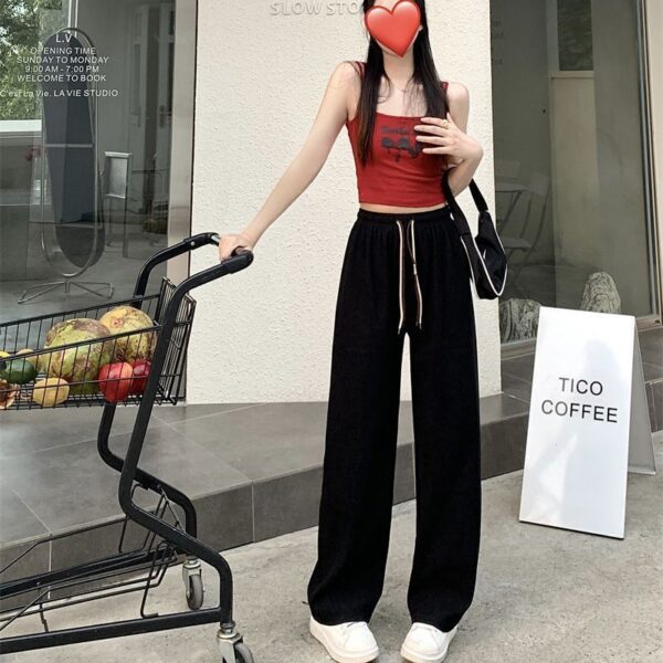 Corduroy Double Drawstring Wide Leg Pants High Waist Casual Straight Pants - Image 10