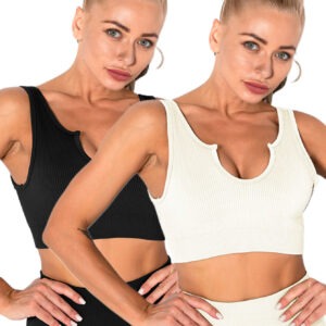 2 Pack Seamless Sports Bras For Women Ribbed Sports Bra Workout Tops Cropped Tank Top Sports Bra Yoga