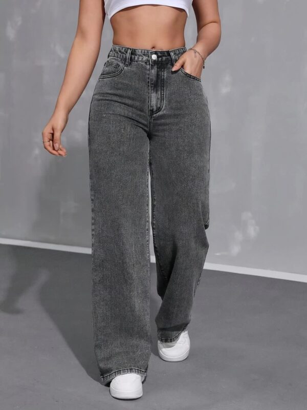Wide-legged Large Size Jeans for Women High Waist Stretch Loose Straight Legs Stylish Casual Trousers Machine Washable for Everyday All Seasons Black Grey Button-opening Large Size Women's Trousers 200 Lbs Extra Large Size 5XL 7XL 8XL - Image 7
