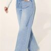 [Soft High-Rise Jeans] Soft Stretch High-Rise Jeans - Women's Light Blue Wide-Leg Denim, Adjustable Waistband, Slash Pockets, All-Season Versatile Style - Image 4