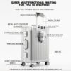 20in/24in/26in Aluminum Golden-framed Suitcase - Large Capacity, USB Charging Port, Rear Cup Holder, Rolling Wheels, Telescopic Handle - Universal Boarding Password Push Box for Men and Women - Image 3