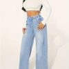 [Soft High-Rise Jeans] Soft Stretch High-Rise Jeans - Women's Light Blue Wide-Leg Denim, Adjustable Waistband, Slash Pockets, All-Season Versatile Style - Image 6