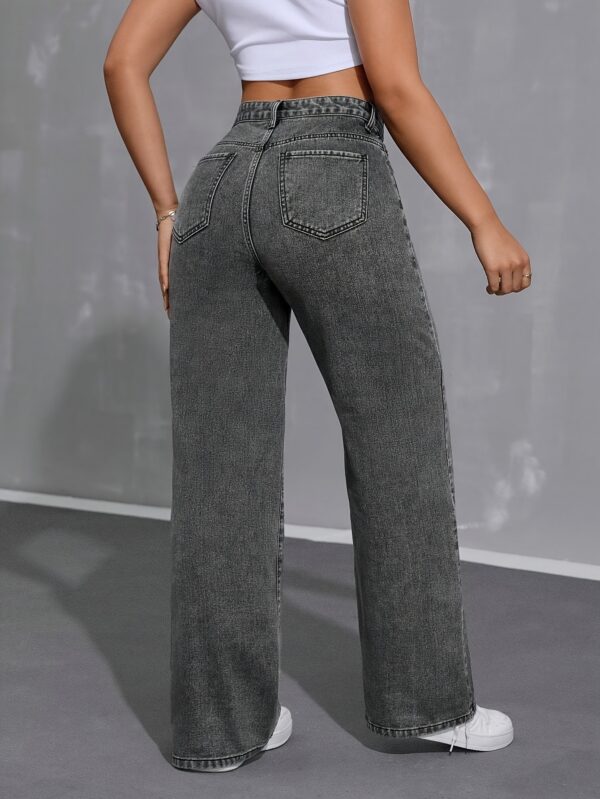 Wide-legged Large Size Jeans for Women High Waist Stretch Loose Straight Legs Stylish Casual Trousers Machine Washable for Everyday All Seasons Black Grey Button-opening Large Size Women's Trousers 200 Lbs Extra Large Size 5XL 7XL 8XL - Image 4