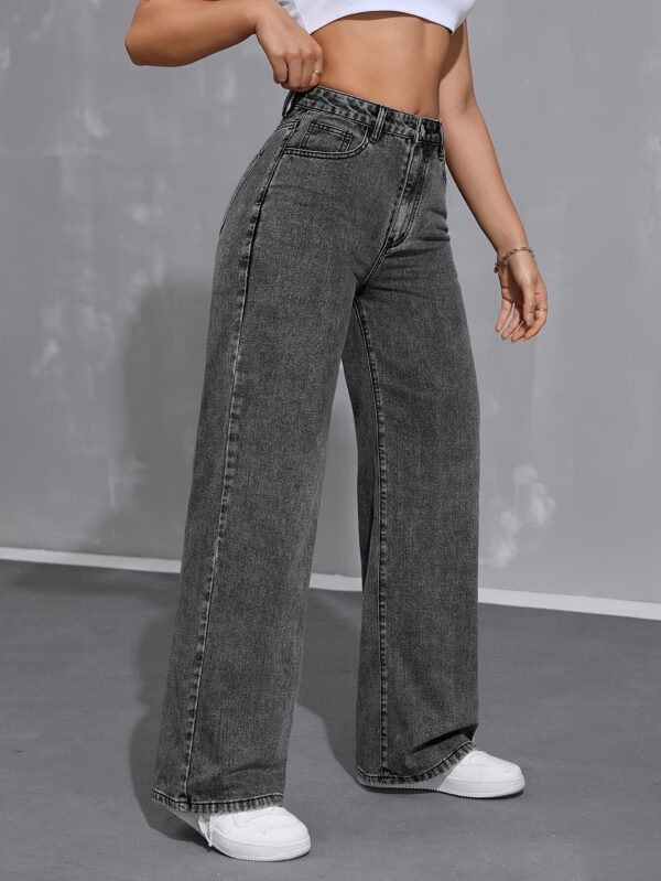 Wide-legged Large Size Jeans for Women High Waist Stretch Loose Straight Legs Stylish Casual Trousers Machine Washable for Everyday All Seasons Black Grey Button-opening Large Size Women's Trousers 200 Lbs Extra Large Size 5XL 7XL 8XL - Image 2