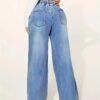 [Soft High-Rise Jeans] Soft Stretch High-Rise Jeans - Women's Light Blue Wide-Leg Denim, Adjustable Waistband, Slash Pockets, All-Season Versatile Style - Image 5