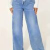 [Soft High-Rise Jeans] Soft Stretch High-Rise Jeans - Women's Light Blue Wide-Leg Denim, Adjustable Waistband, Slash Pockets, All-Season Versatile Style - Image 3