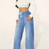 [Soft High-Rise Jeans] Soft Stretch High-Rise Jeans - Women's Light Blue Wide-Leg Denim, Adjustable Waistband, Slash Pockets, All-Season Versatile Style - Image 7