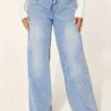 [Soft High-Rise Jeans] Soft Stretch High-Rise Jeans - Women's Light Blue Wide-Leg Denim, Adjustable Waistband, Slash Pockets, All-Season Versatile Style - Image 2
