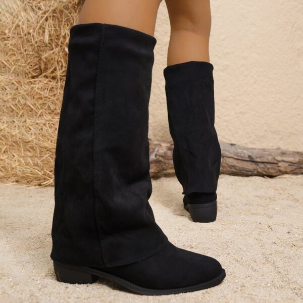 Women's Boots Suede European And American Fashion Outerwear Pointed Toe Chunky Heel Pants Retro Fashion Boots - Image 3