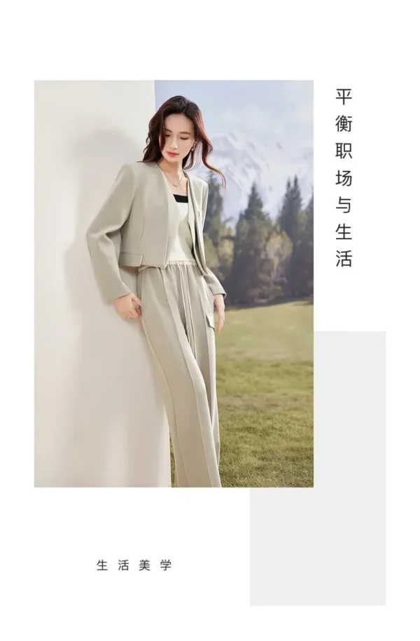 SENTUBILA Women's Pants Suits 2025 Spring Autumn Patchwork V Neck Blazer Straight Full-length Pants 2 Piece Sets 133Z52416 - Image 10