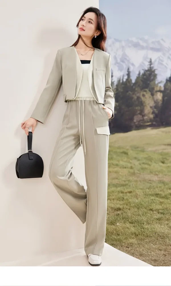 SENTUBILA Women's Pants Suits 2025 Spring Autumn Patchwork V Neck Blazer Straight Full-length Pants 2 Piece Sets 133Z52416 - Image 5