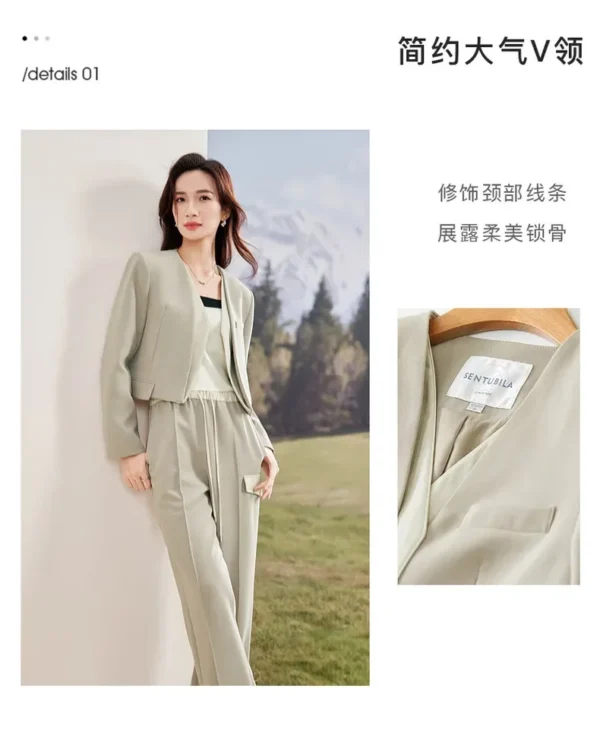 SENTUBILA Women's Pants Suits 2025 Spring Autumn Patchwork V Neck Blazer Straight Full-length Pants 2 Piece Sets 133Z52416 - Image 12