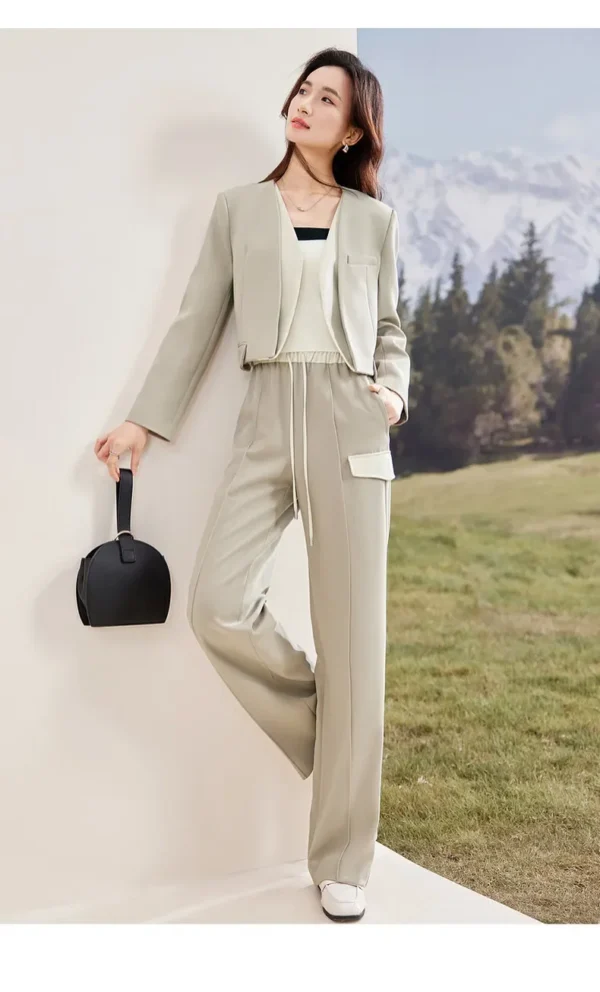 SENTUBILA Women's Pants Suits 2025 Spring Autumn Patchwork V Neck Blazer Straight Full-length Pants 2 Piece Sets 133Z52416 - Image 23