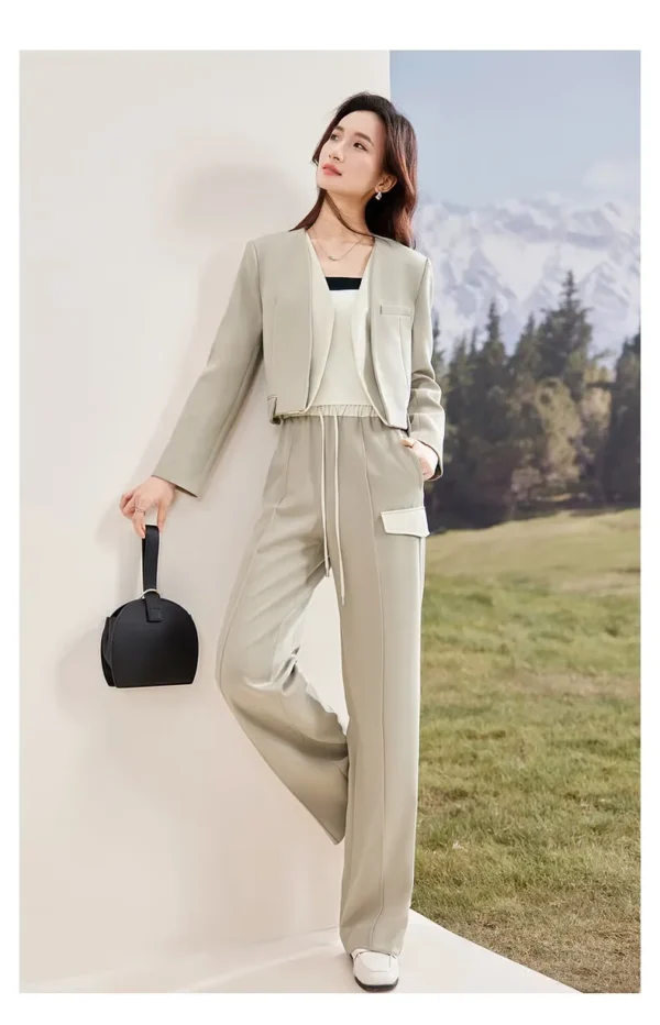 SENTUBILA Women's Pants Suits 2025 Spring Autumn Patchwork V Neck Blazer Straight Full-length Pants 2 Piece Sets 133Z52416 - Image 6