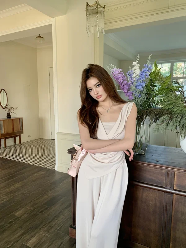 H Han Queen New Chic Summer 2-Piece Suit Women Elegant Sleeveless Top+Simple Pants Korean Casual Set Simple Office Pants Suit - Image 29