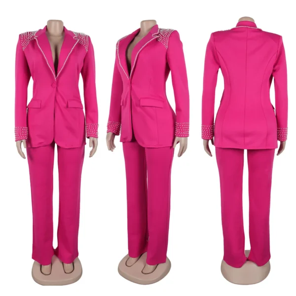 2 Pieces Women's Sets Autumn Winter Long Sleeve Pearl Blazers Suit Tops And Pants Suits Two Piece Set Tracksuit Outfit 2025 - Image 5