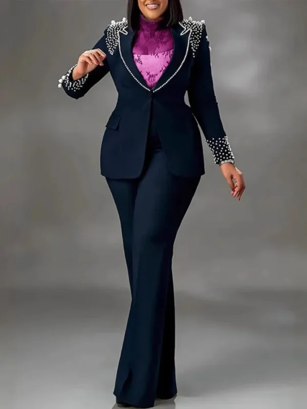 2 Pieces Women's Sets Autumn Winter Long Sleeve Pearl Blazers Suit Tops And Pants Suits Two Piece Set Tracksuit Outfit 2025 - Image 3