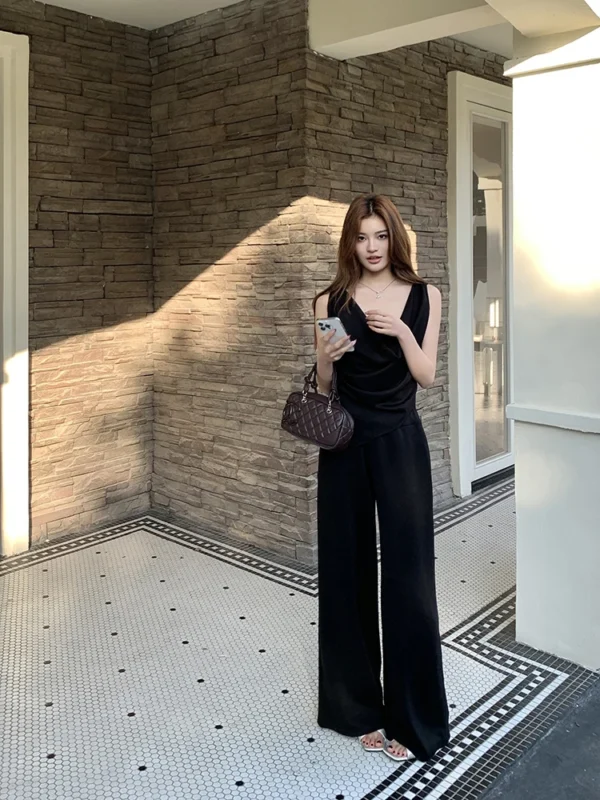 H Han Queen New Chic Summer 2-Piece Suit Women Elegant Sleeveless Top+Simple Pants Korean Casual Set Simple Office Pants Suit - Image 13