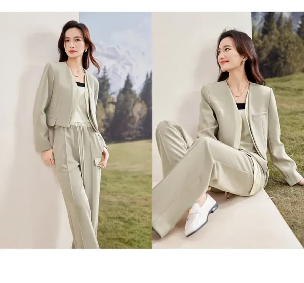 SENTUBILA Women's Pants Suits 2025 Spring Autumn Patchwork V Neck Blazer Straight Full-length Pants 2 Piece Sets 133Z52416 - Image 21