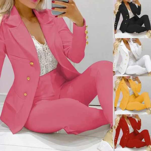 High Waist 2 Pcs/Set Stylish Slim Cardigan Lady Business Two-Piece Set Office Lady Business Suit Cardigan   for Work - Image 4