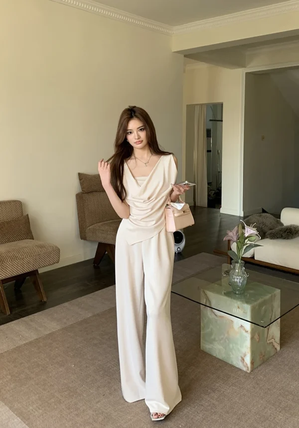 H Han Queen New Chic Summer 2-Piece Suit Women Elegant Sleeveless Top+Simple Pants Korean Casual Set Simple Office Pants Suit - Image 24