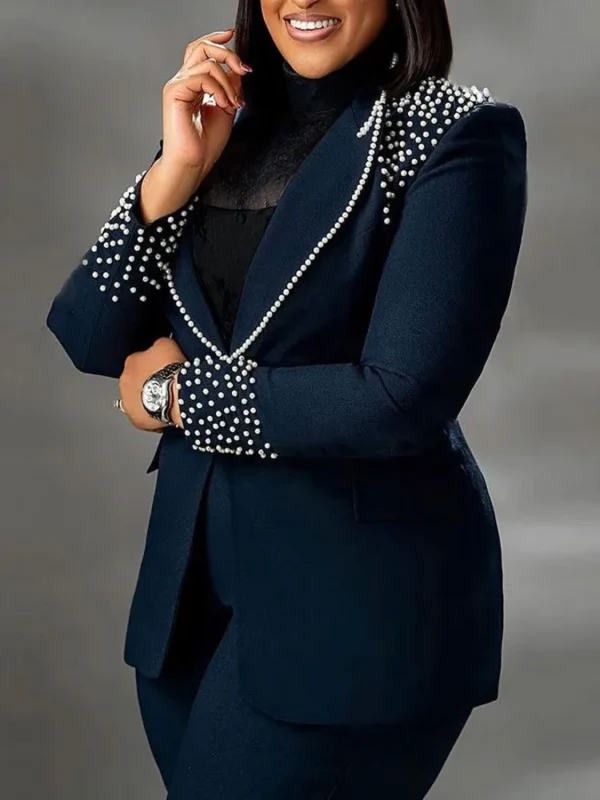2 Pieces Women's Sets Autumn Winter Long Sleeve Pearl Blazers Suit Tops And Pants Suits Two Piece Set Tracksuit Outfit 2025 - Image 4